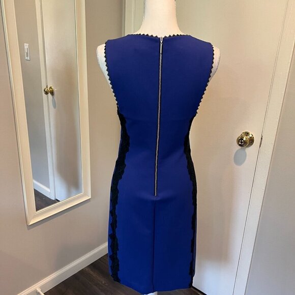 Rebecca Taylor Royal Blue with Black Lace Trim Sleeveless Midi Dress, Size 2 - Picture 10 of 15
